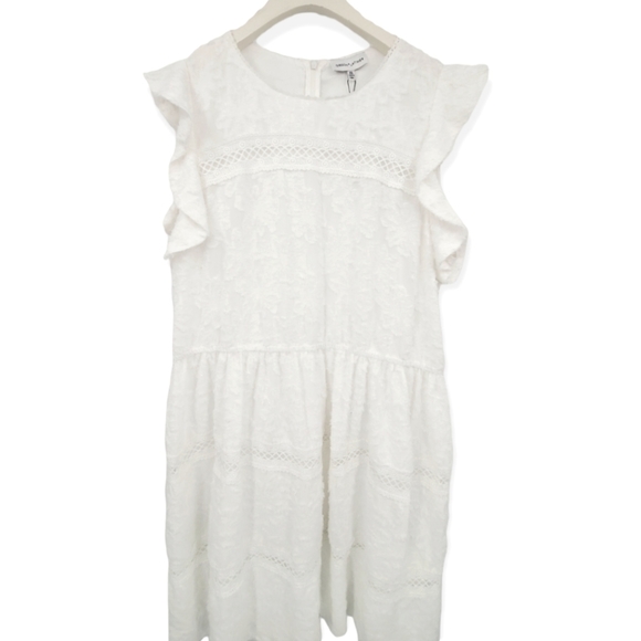 Gibson Latimer Off White Ruffle Crew Neck Sleeveless Crochet Dress XX-Large NWT - Picture 3 of 7